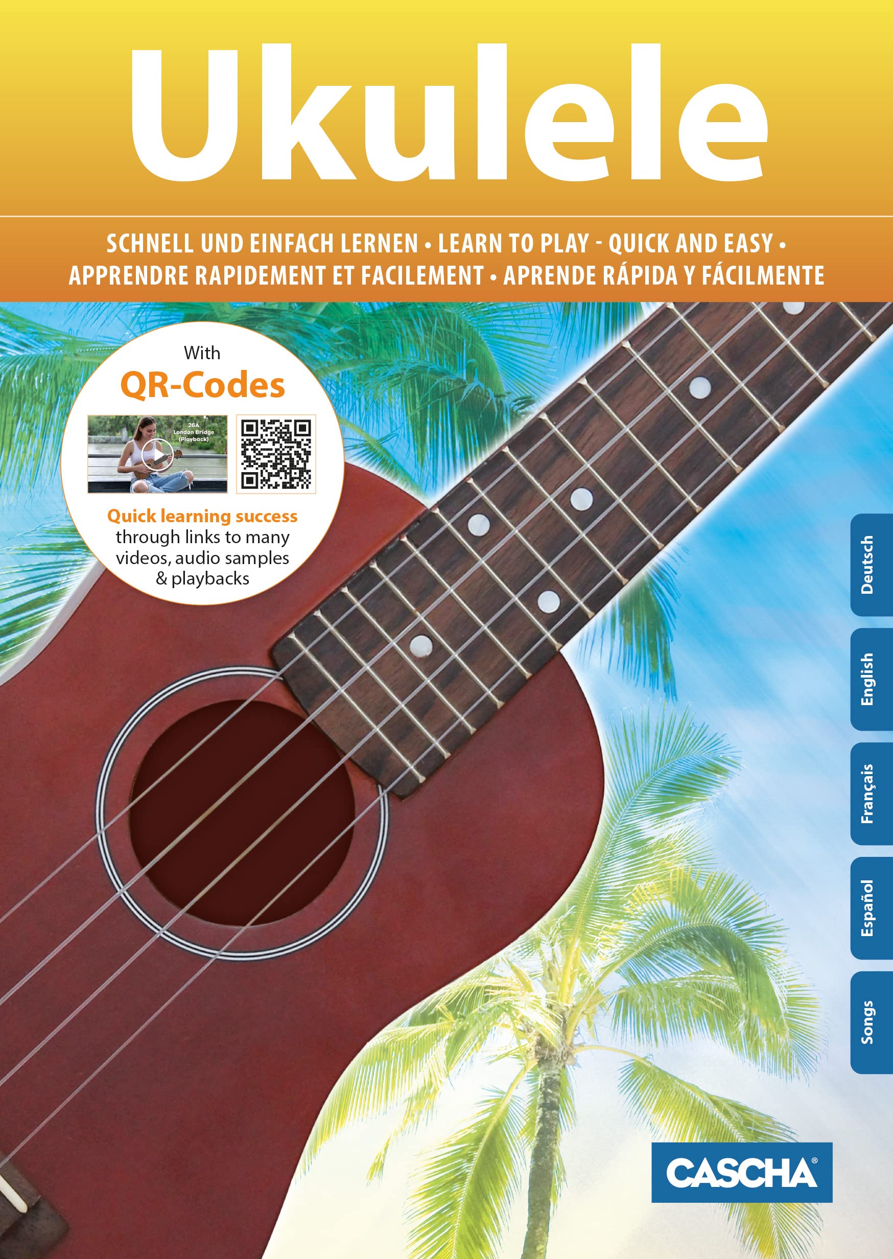 CASCHA Konzert Ukulele, Massive Fichtendecke, Solid Top, Hawaii Gitarre Starter Lern Set mit Zubehör, Aquila-Saiten, Anfänger Buch, Tasche, Stimmgerät und 3 Plektren