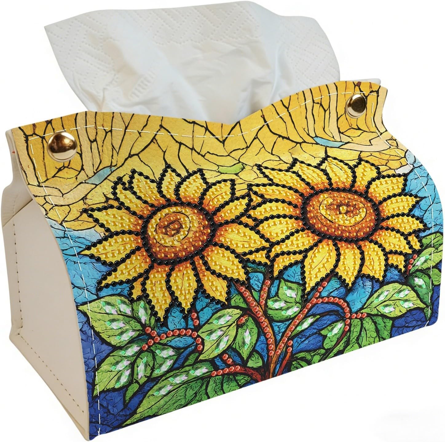 DIY Diamond Art Painting Tissue Box Storage Bag PU Leather Desktop Organizer 5D Crystal Mosaic Jewelry Pouch Household Item Holder for Home Office Car Decor 7.48x4.33''-Sunflower-1
