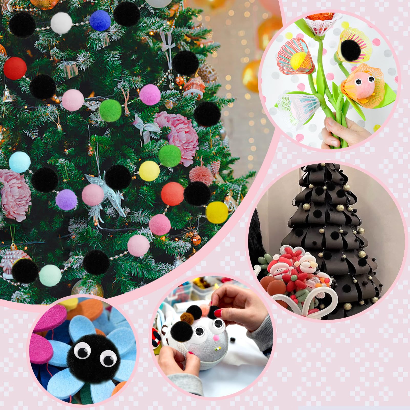 TOAOB 50pcs 5cm Large Pom Poms Black Ball Fluffy Pom Poms Fuzzy Pompoms Balls with Wiggle Eyes for DIY Crafts Decorations - Image 4