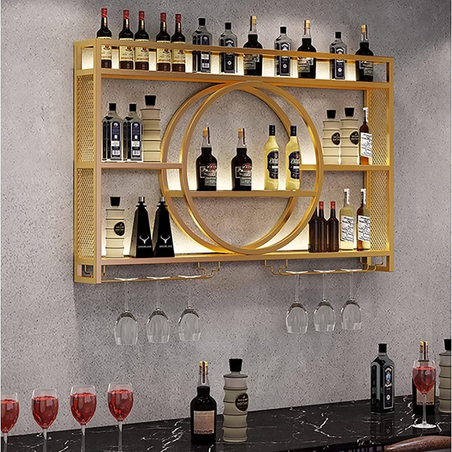 Casier à vin mural en métal de 100cm avec support de verres à champagne pour placard de cuisine