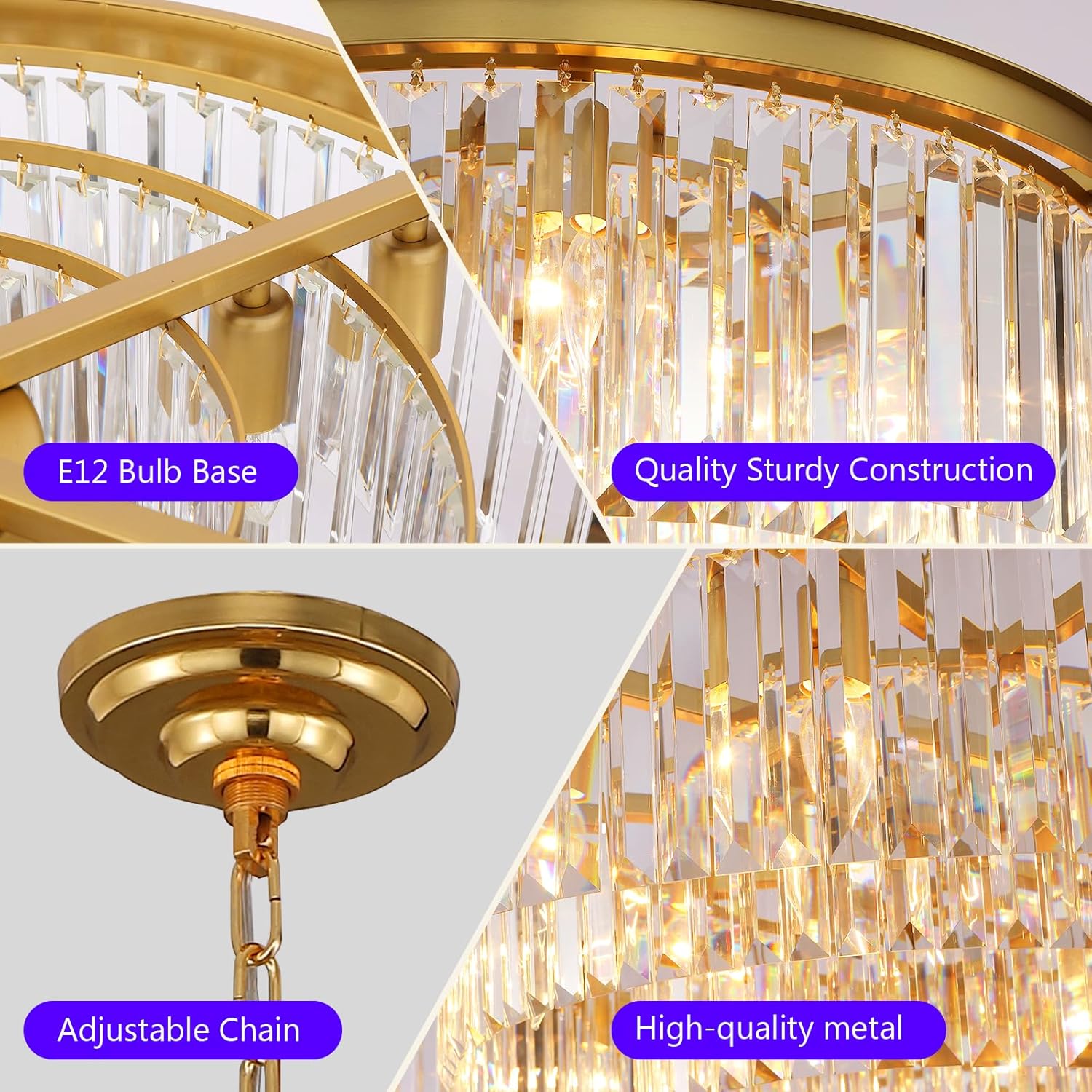 Copper Crystal Chandeliers Modern Contemporary Ceiling Lights Fixtures Mini Chandelier 3-Tier 8 Lights Pendant Lighting Dining Room Living Room Chandelier D22(Copper)
