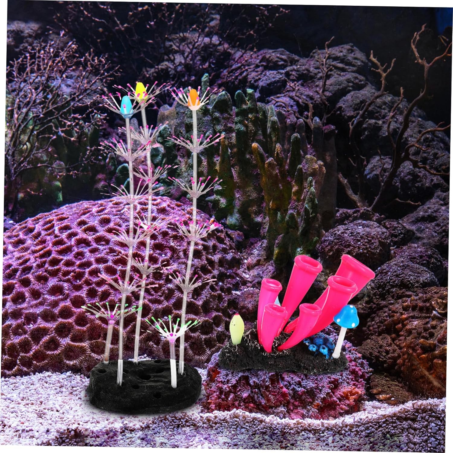 2sets Aquarium Fish Tank Luminous Decorations Simulated Silicone Coral 2pcs Artificial Aquatic Plants Light Aquarium Decorations Aquarium Landscape Decorations