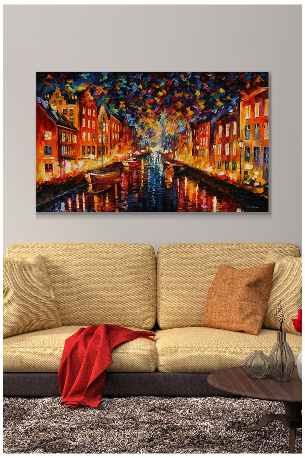 Picture Perfect International Giclee Stretched Wall Art by Leonid Afremov Night Copenhagen Artists-Canvas, 28" x 48" x 1.5"