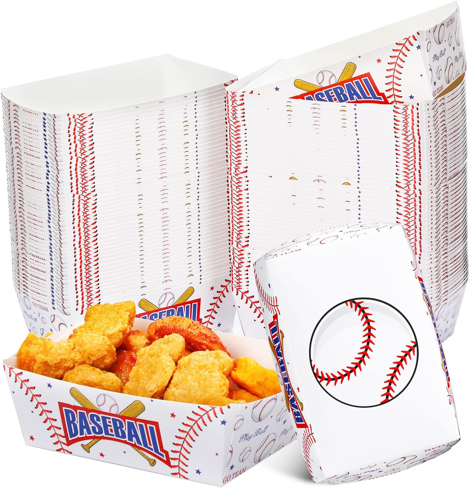 Junkin 100 Pcs 2 lb Football Baseball Paper Bowl Football Food Trays Football Birthday Decor for Party Supplies (Baseball Style)