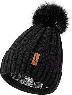 Satin Lined Beanie for Women with Pom Pom, Warm Womens Winter Hats with Silk Lined, Fashionable Knit Beanie Skull Cap