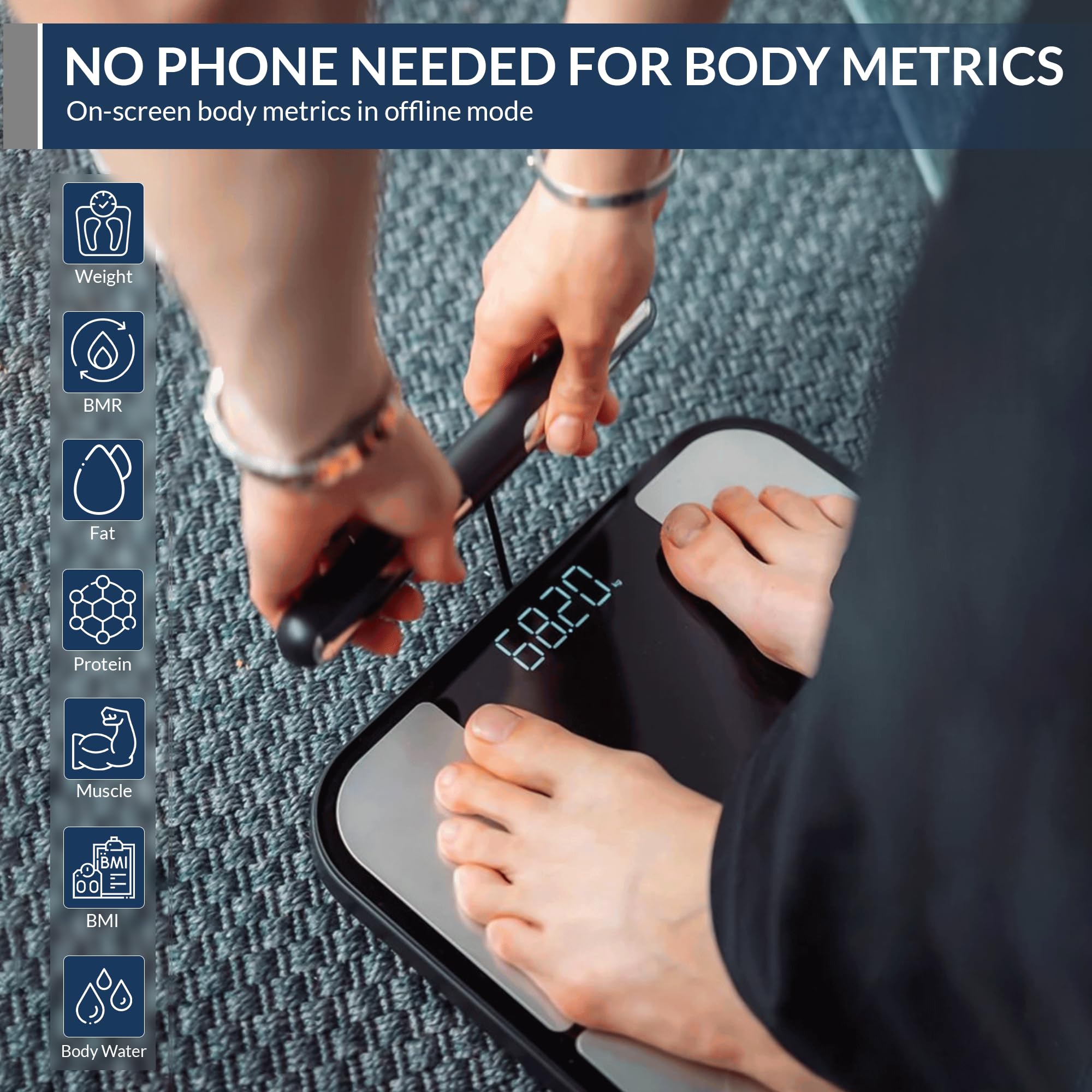 Balance intelligente pour poids corporel, 8 électrodes avec 56 indicateurs de données, application Bluetooth analyseur de composition corporelle, grand écran LED, balance précise jusqu'à 180 kg