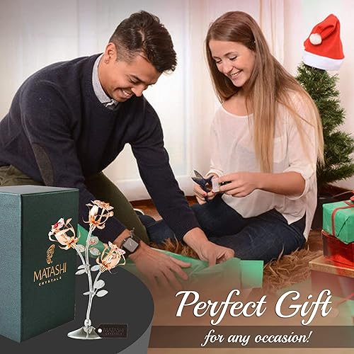 Miniatura 7 de Matashi Adorno de flores de metal rosa para decoración del hogar, decoración del hogar, chapado en oro rosa y cromado, cumpleaños pensado, para