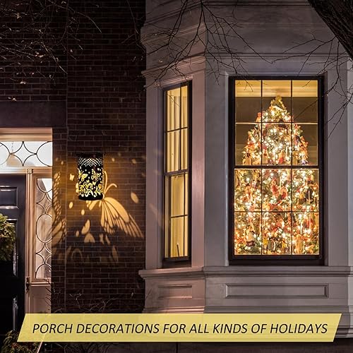 Miniatura 6 de Ganeen 4 linternas solares colgantes de mariposa huecas colgantes luces LED impermeables para jardín, faroles decorativos para exteriores, faroles
