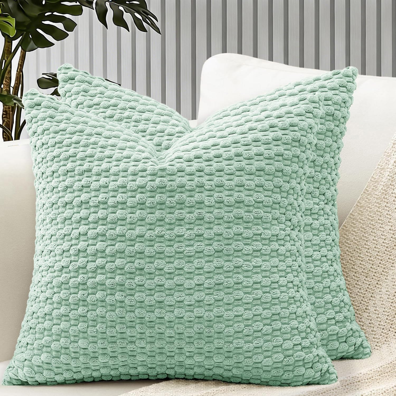 HOMTRYLIC Cushion Covers 60x60 cm Set of 2 Soft Corduroy Decorative Throw Pillows Covers Boho Pillow Cases Farmhouse Pillowcases for Sofa Bed Couch Home Decor, Dusty Blue