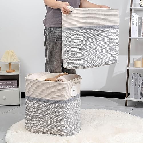 Miniatura 2 de Cesta cuadrada para ropa sucia, cestas tejidas para niños, mantas de almacenamiento, cestas grandes de juguetes para perros para organizar y