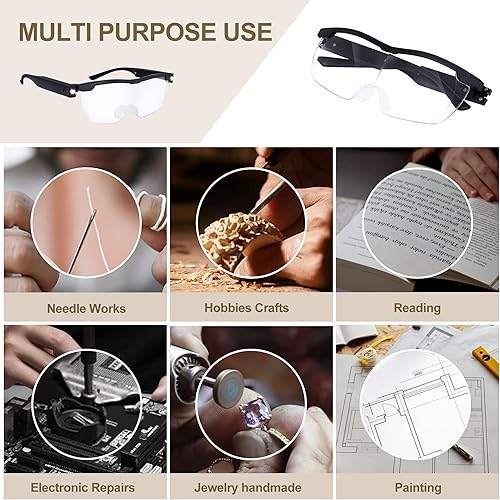 Miniatura 13 de OKH Lupas con luz, 200% de lupa iluminadas, luces LED recargables, manos libres para pasatiempos, lectura, trabajo cercano Cristal