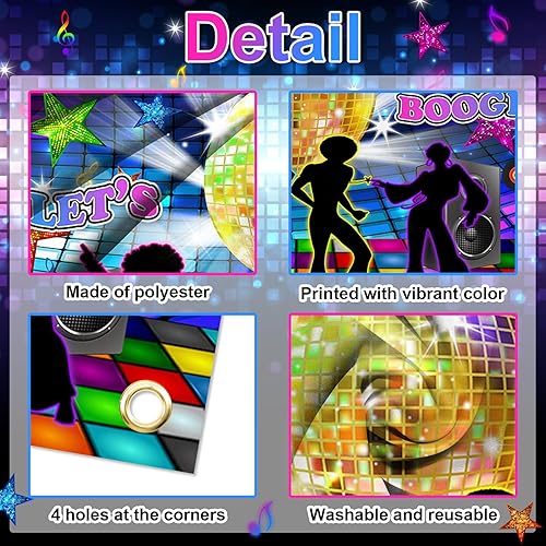 Miniatura 8 de Avezano Fondo de discoteca de regreso a los años 70, 80 y 90, decoración de fiesta de baile, pancarta Let's Boogie para fiesta de cumpleaños, telón