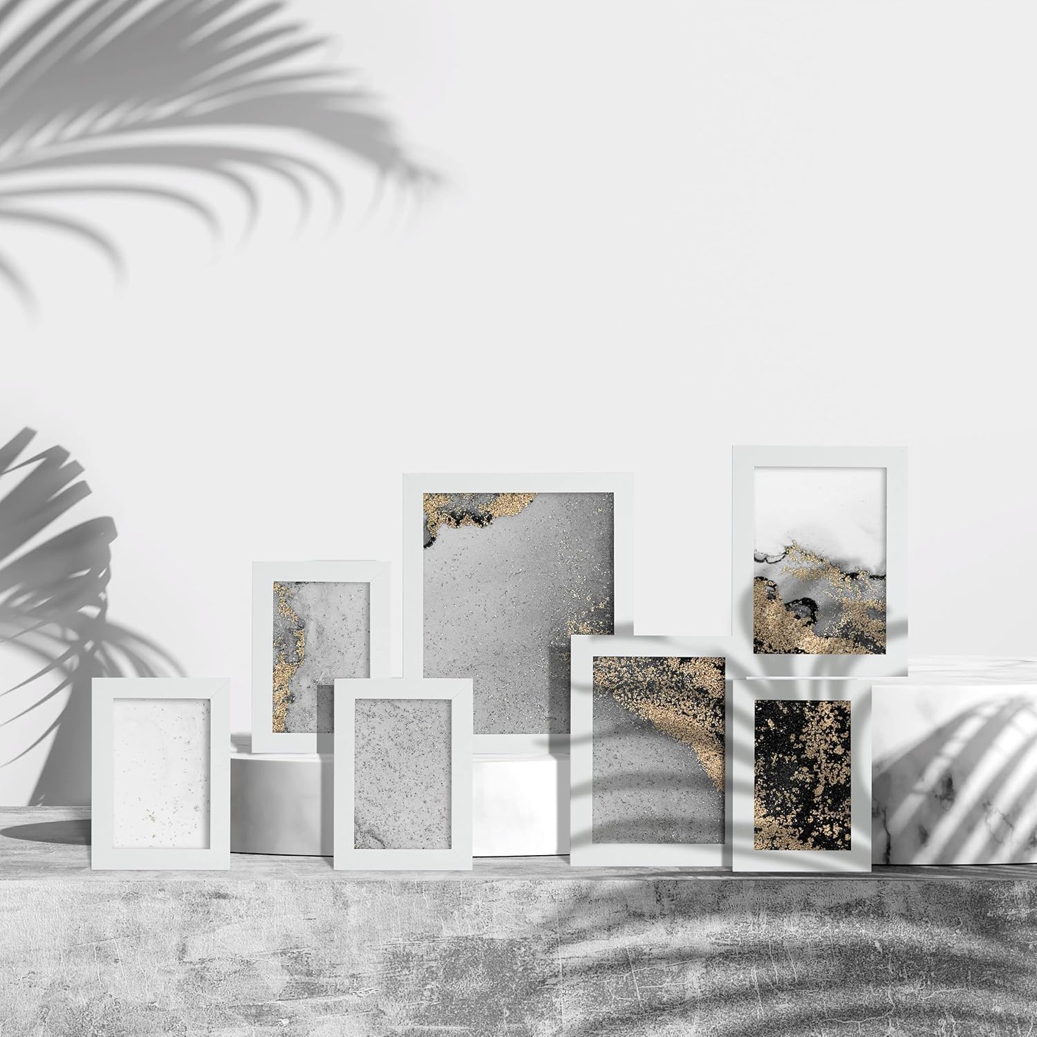 Relaxdays 7x Picture Frames, in 3 Sizes, Portrait & Landscape Format, to Hang, Stand, Passepartout, Wooden Optics, Fibreboard, 28 x 23 x 1 cm