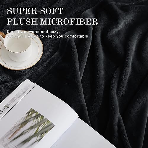 Miniatura 3 de NICETOWN Manta de forro polar negro de 50 x 60 pulgadas, mantas de franela de microfibra súper suave y ligera para viajes, campamento, manta mullida