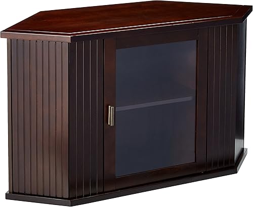 Kings Brand - Soporte esquinero de madera de nogal de 47 pulgadas para TV, centro de entretenimiento con armarios y estantes de almacenamiento