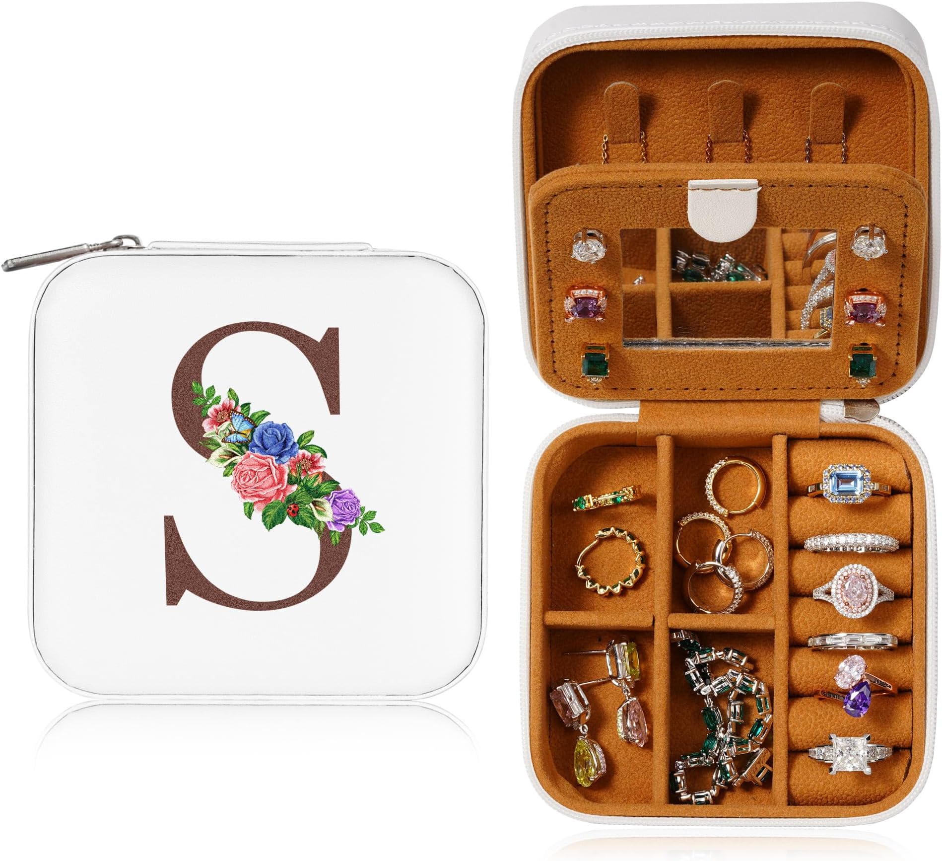 YesteelYesteel Valentines Day Gifts for Mom - Personalized Birthday Gifts for Women Mom, Initial Travel Jewelry Case Jewelry Box Jewelry Organizer, Travel Essentials Birthday Gifts for Mom Letter S