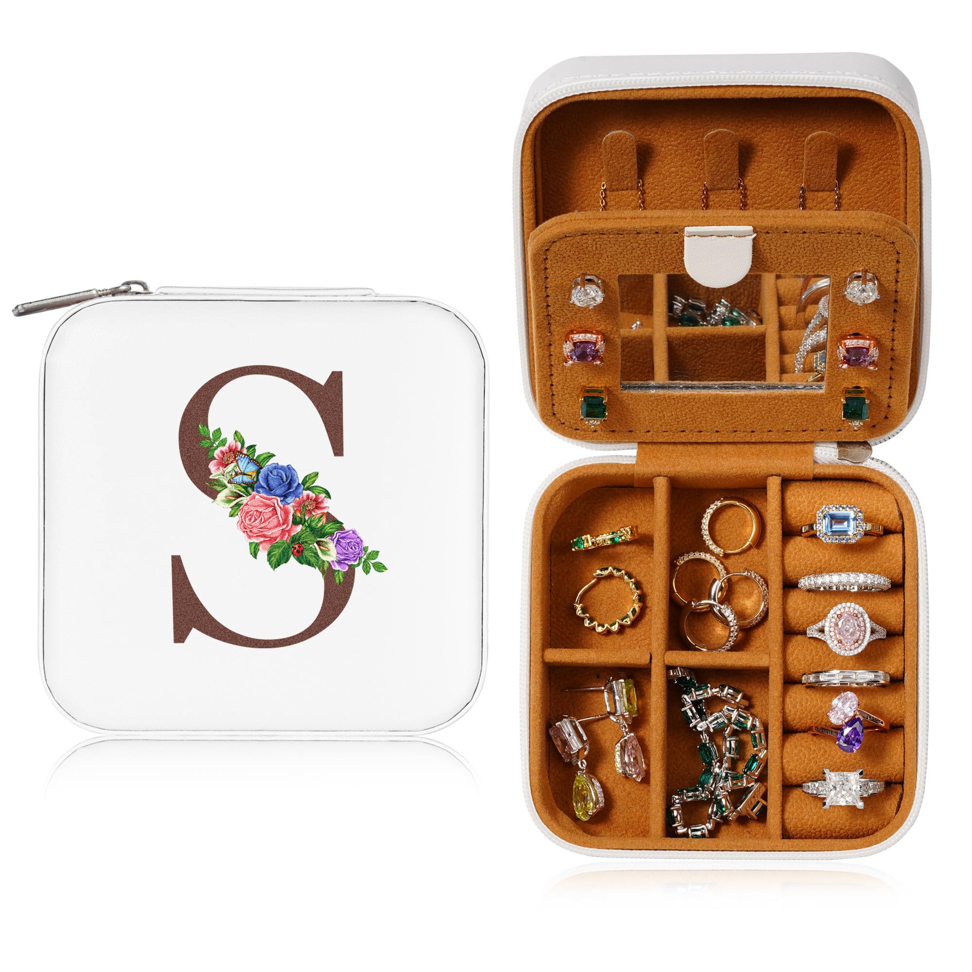 YesteelYesteel Valentines Day Gifts for Mom - Personalized Birthday Gifts for Women Mom, Initial Travel Jewelry Case Jewelry Box Jewelry Organizer, Travel Essentials Birthday Gifts for Mom Letter S