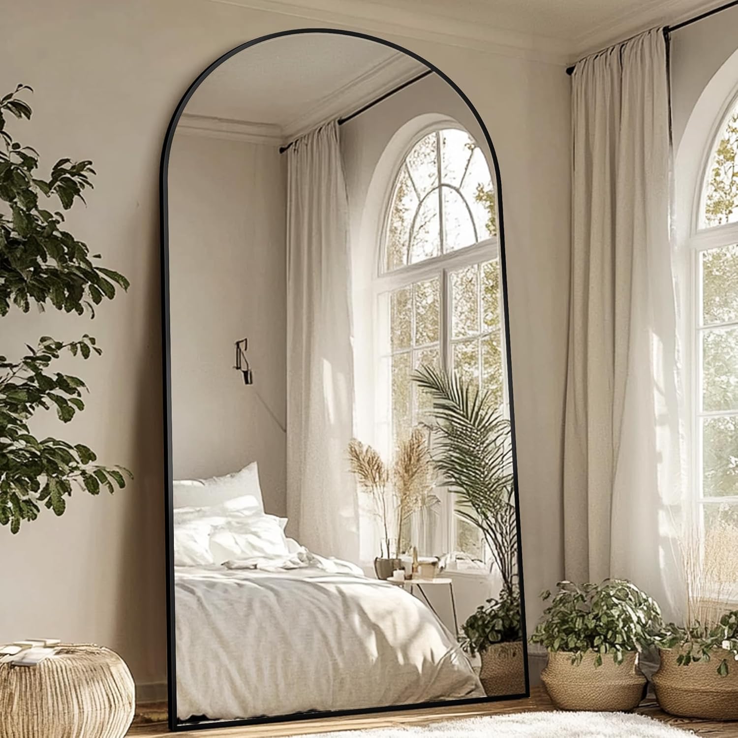 Antok Full Length Mirror, 44"x88" Oversized Floor Mirror with Stand for Bedroom, Living Room Cloakroom, Black, Arch Style