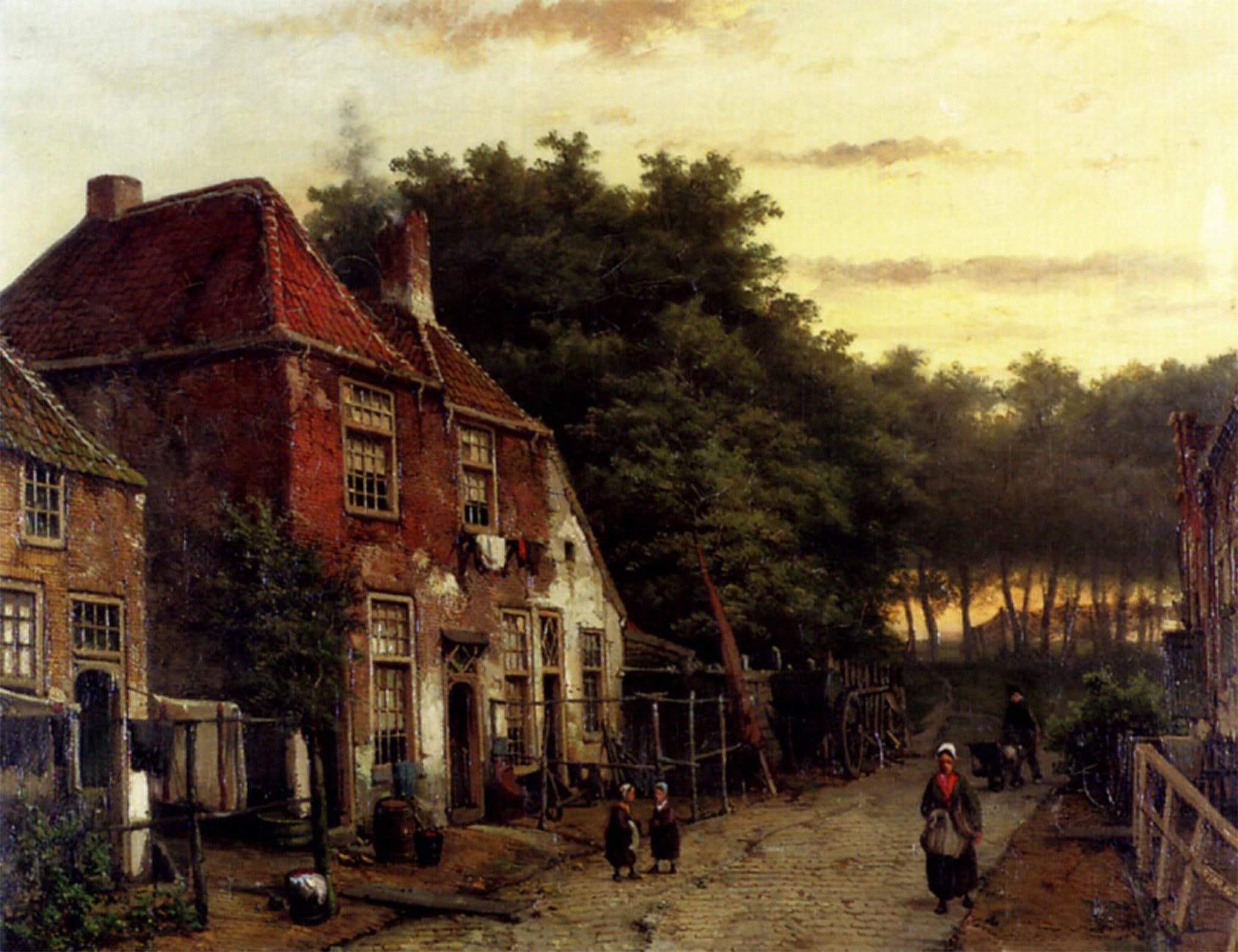 ARTXLXXBN Famous Painting Art Wall Decor Abstract Art Picture Figures in a Dutch Street by Willem Koekkoek Animal Pictures for Home Decor 60x90cm