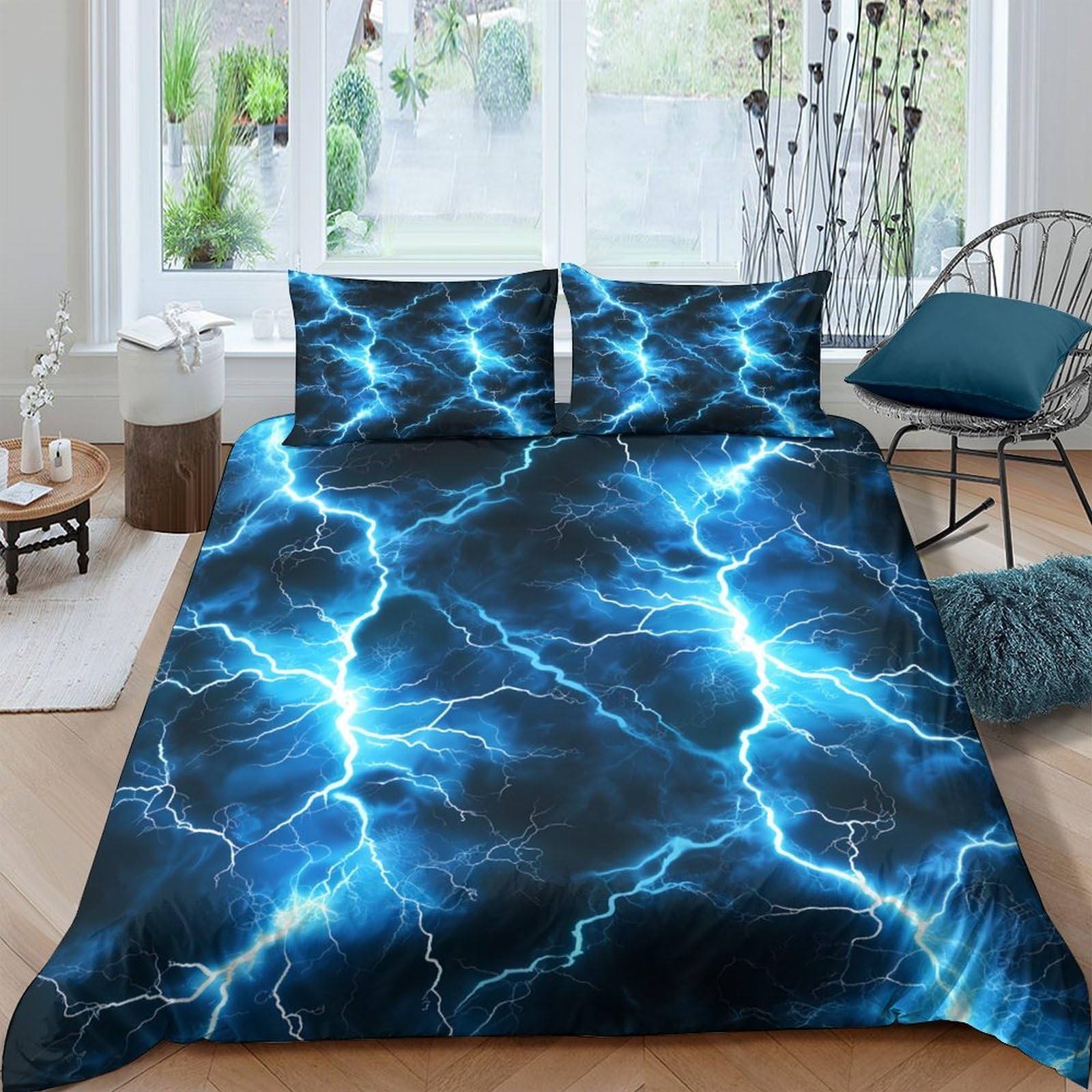 Ctjqhvkz Style-6 3D Printed Lightning Blue Fitted Sheet Microfiber Soft Anti-Slip Electric Storm Mattress Cover For Bedroom Guestroom Dorm Decor Single（135X200cm）