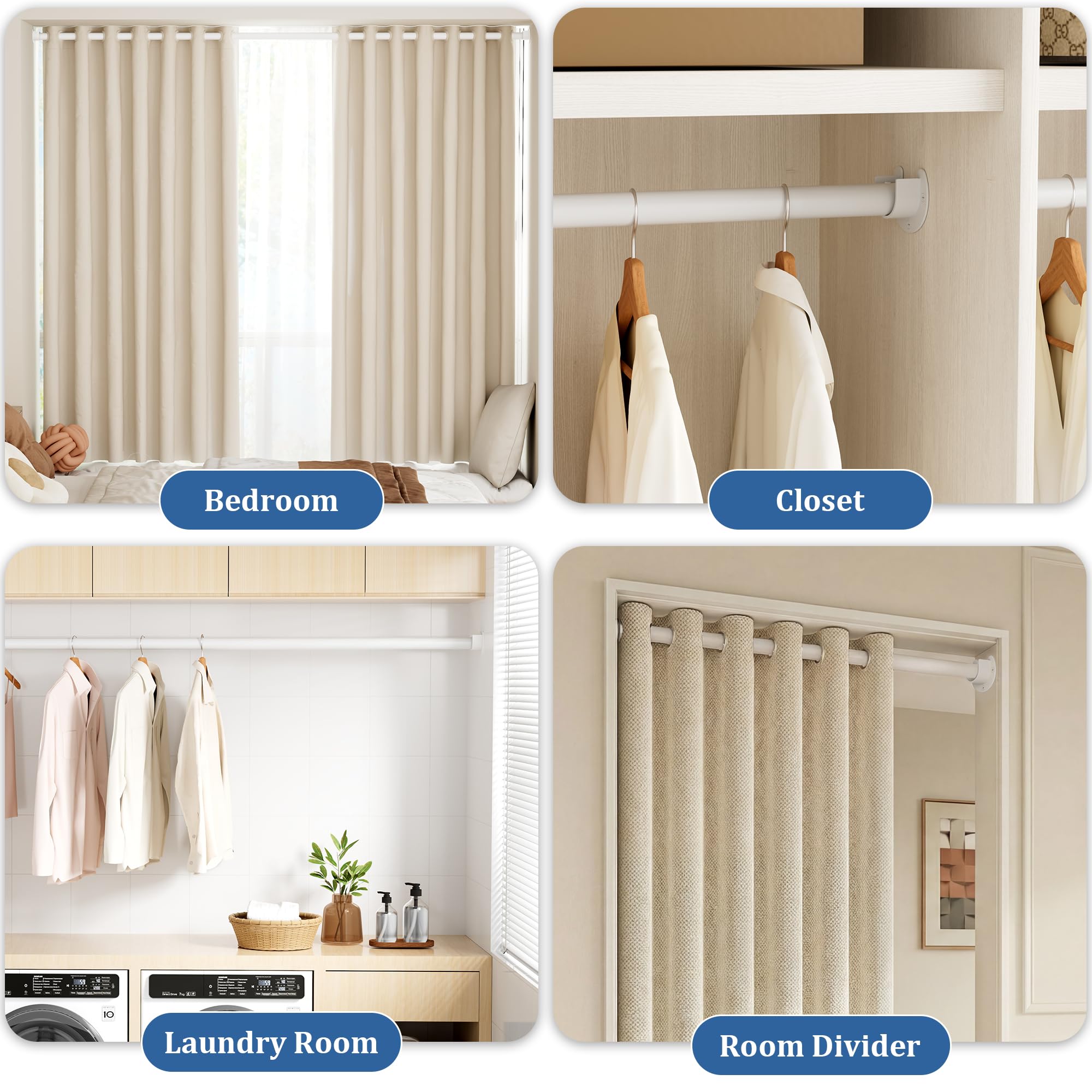 SAYAYO Bastone per Tende da Soffitto Acciaio Inox Supporto Bianco 28mm 2 Pezzi