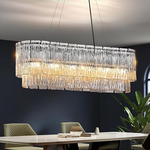 Miniatura 14 de Candelabros Dorados de 24" Candelabro Redondo de Cristal de Vidrio Moderno Lámpara Colgante de Techo Tipo Tambor de 10 Luces de Lujo de 2 Niveles