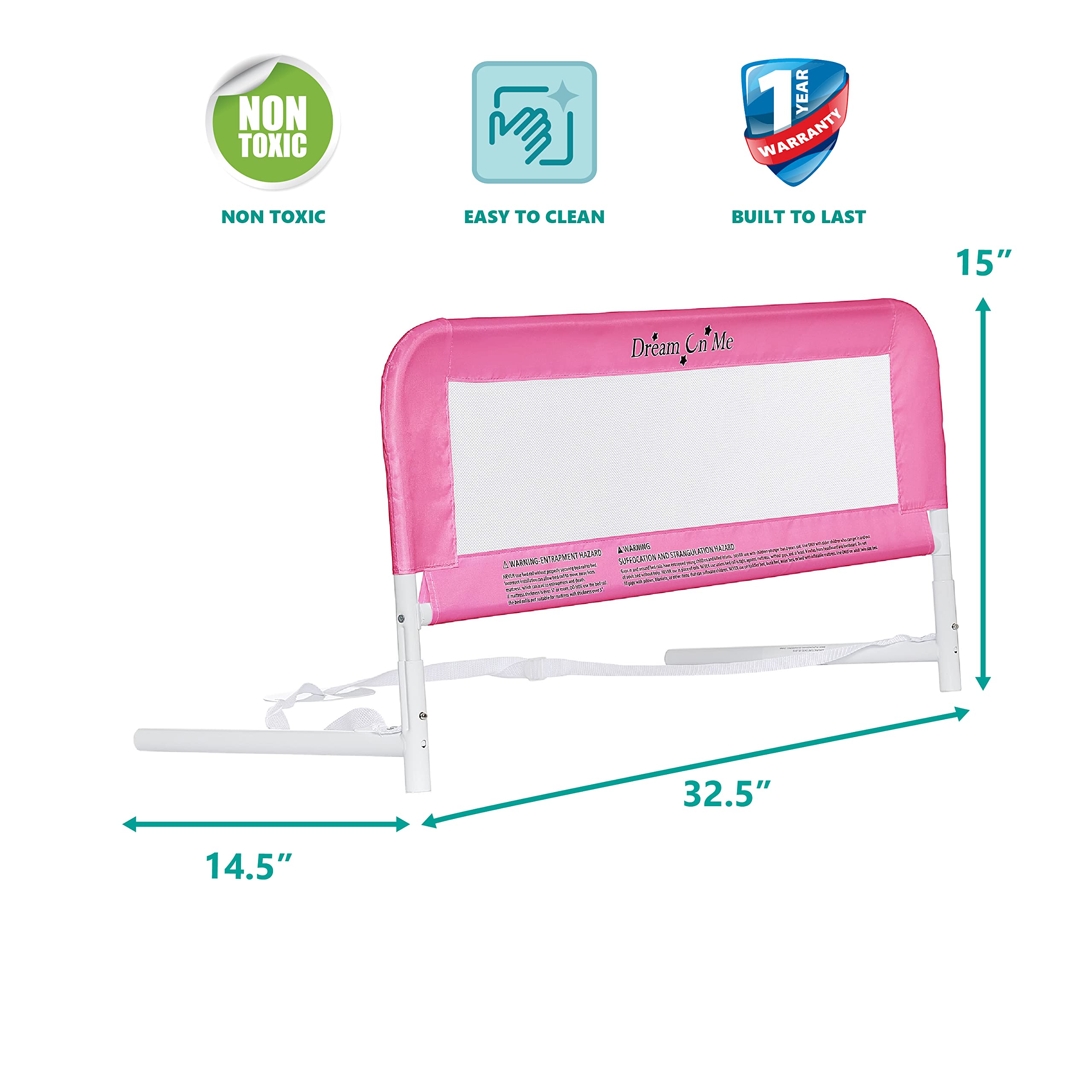 Dream On Me Mesh Security Rail / Twin Size Bed Security Rail / Safe Security Rail, Blush Pink