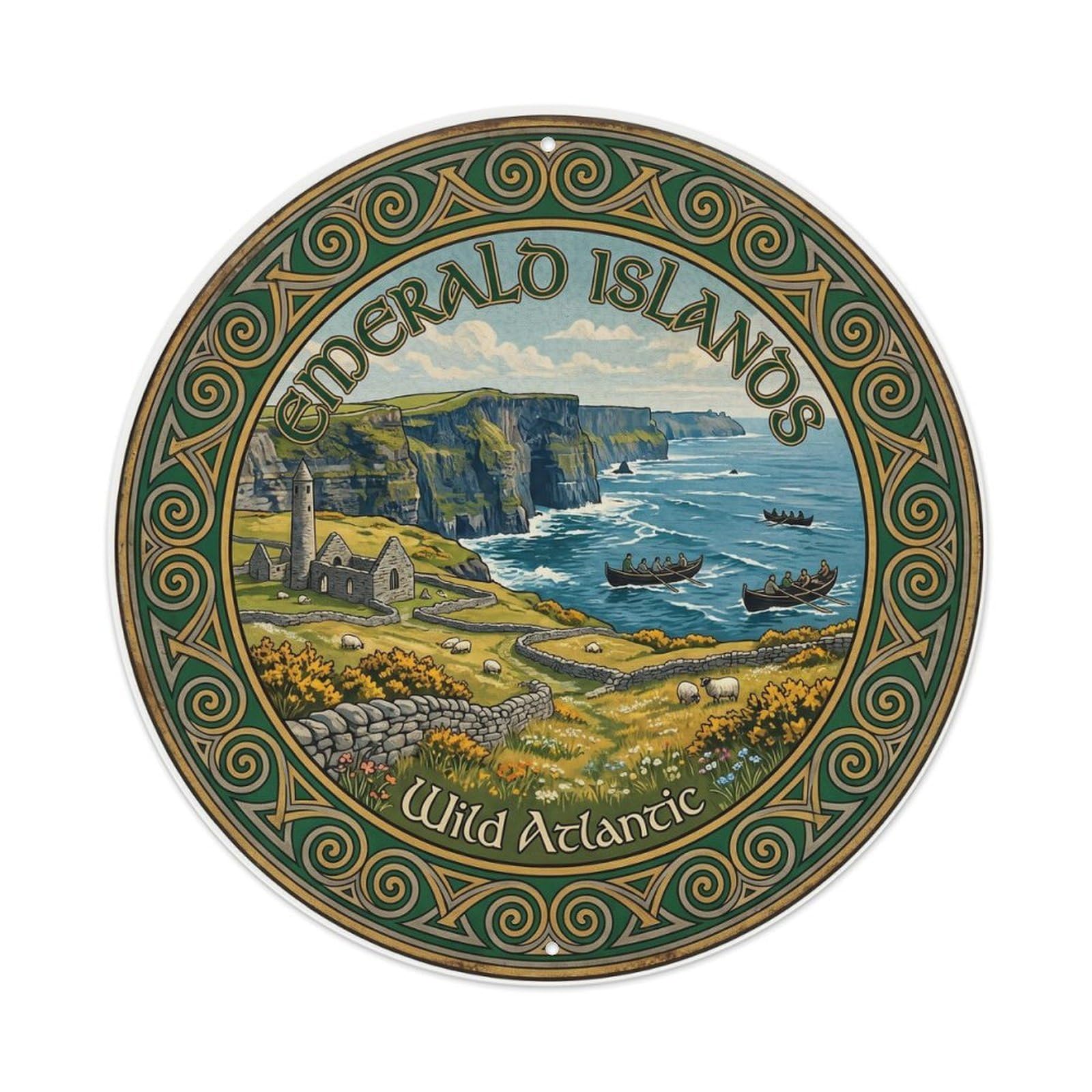 Vintage Travel Irish Islands Atlantic Metal Tin Sign