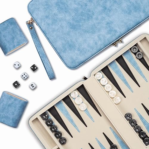 Juegos de backgammon para adultos, juego de mesa clásico con funda plegable de piel sintética de backgammon, juego de backgammon de viaje portátil