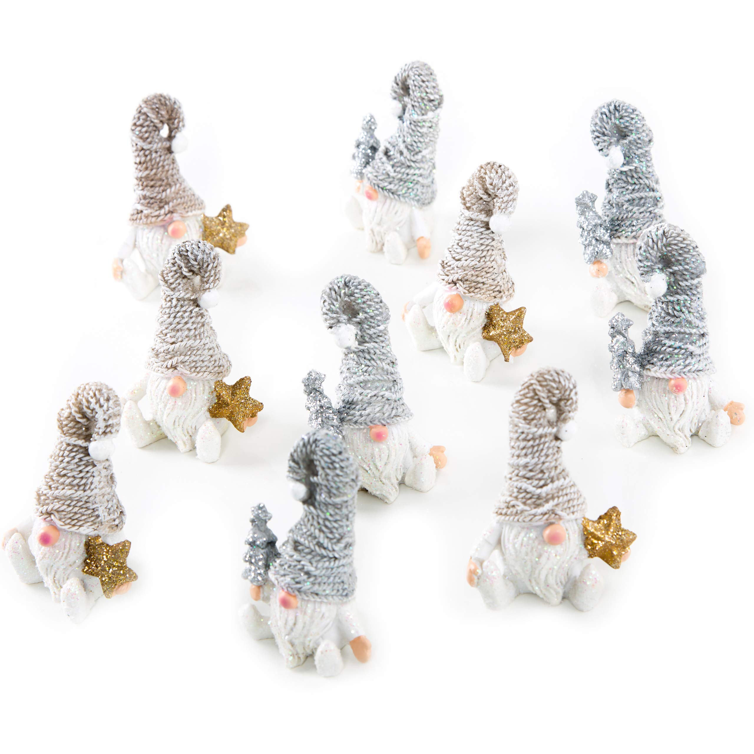 Logbuch-Verlag - Lot de 10 petites figurines de lutin, 5 dorés blanc et 5 blanc argenté pailleté - 7 cm - Cadeau pour enfant - Mini décoration de Noël.