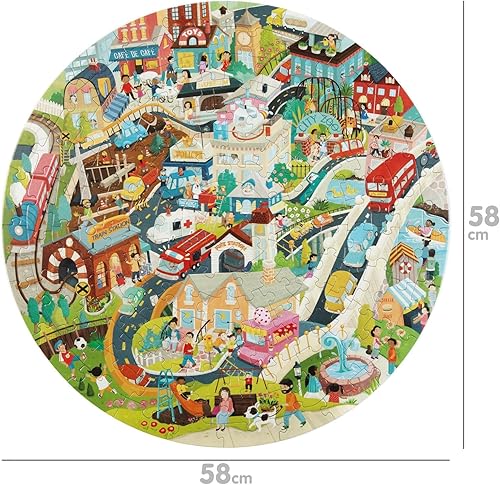 Miniatura 6 de boppi City Life - Rompecabezas redondo con tarjeta 100% reciclada, animales, vehículos, edificios y personas, 150 piezas para niños de 5, 6, 7, 8