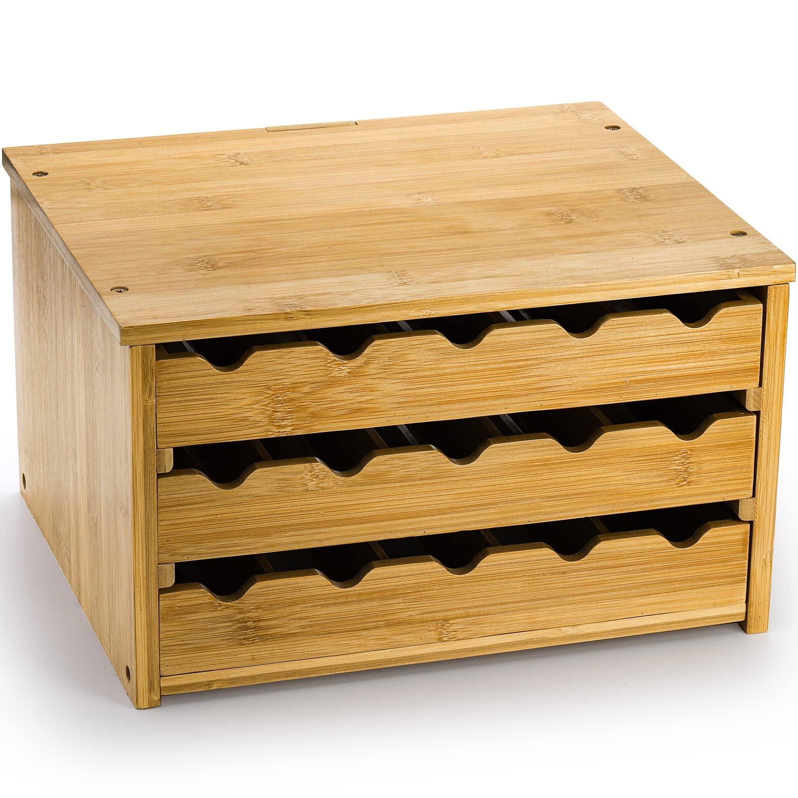 Jucoan Bamboo Spice Rack Organizer, 3 Tier 30-Grid Spice Bottles Seasoning Jar Storage Rack, Pull Out Seasoining Shelf Organizer for Kitchen Cabinets Countertop, 13.5 x 11 x 8 Inch