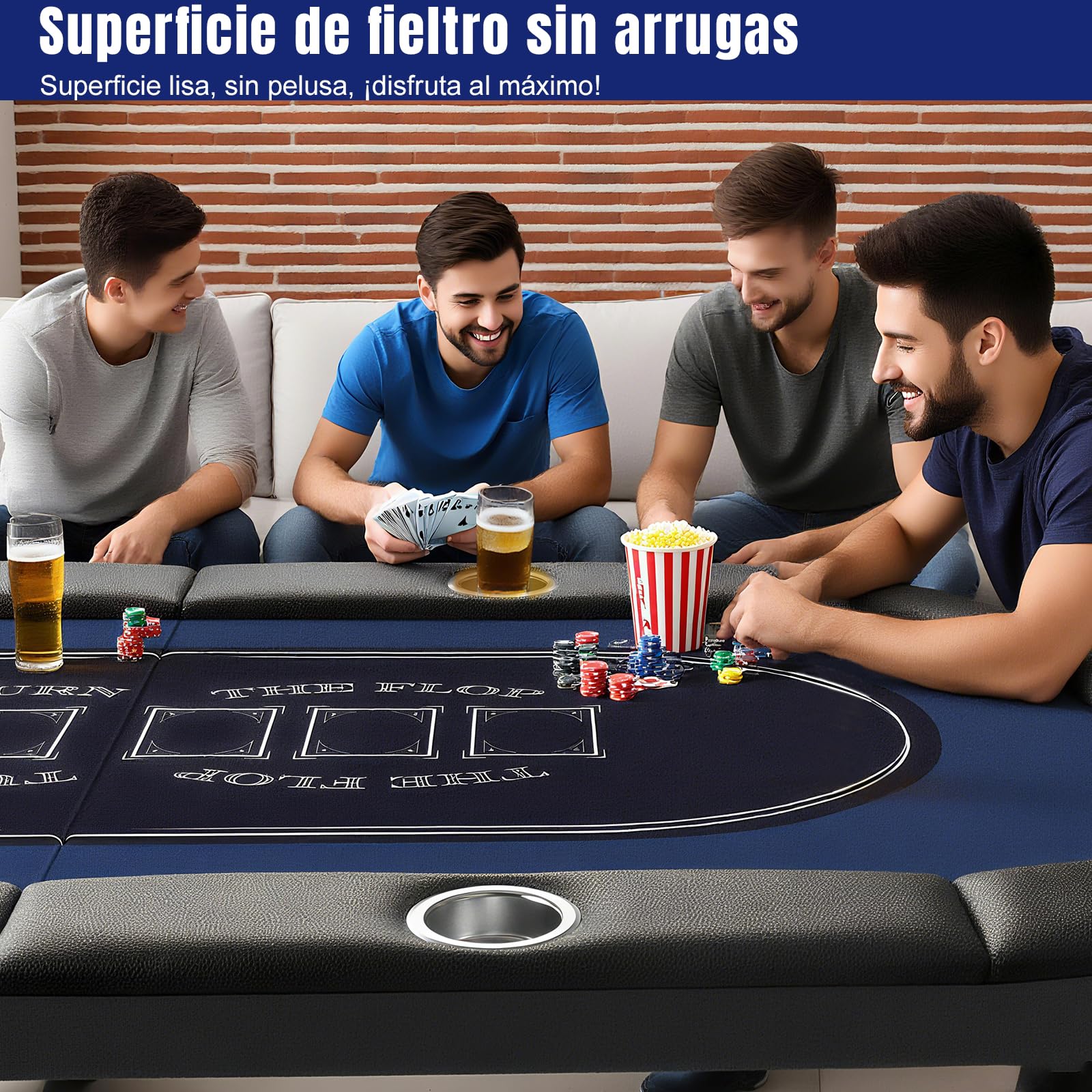 HLC Mesa de Póker Plegable de 6 Pies para 8 Jugadores Adultos, Ideal para Texas Hold'em y Blackjack, con Barandillas Acolchadas y Portavasos Profundos, Diseño Portátil Reuniones Familiares
