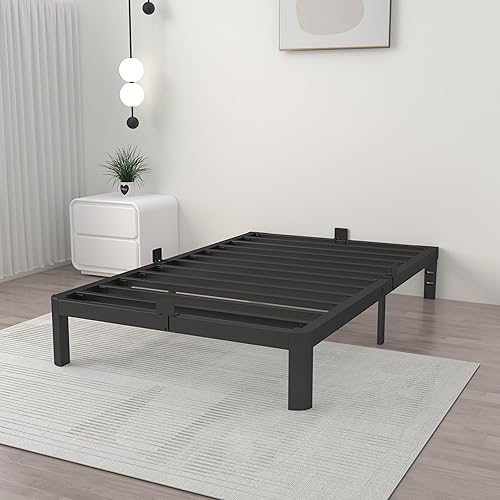 Miniatura 11 de ITIMIDI Marco de cama individual de 4 pulgadas, fácil montaje, marcos de cama de plataforma con juntas de metal, patas de esquina redonda, no