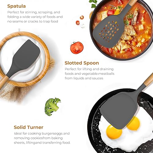 Miniatura 8 de Juego de utensilios de cocina de silicona, 11 unidades, sin BPA y no tóxico, resistente al calor de 446 F, herramientas de cocina con mango de