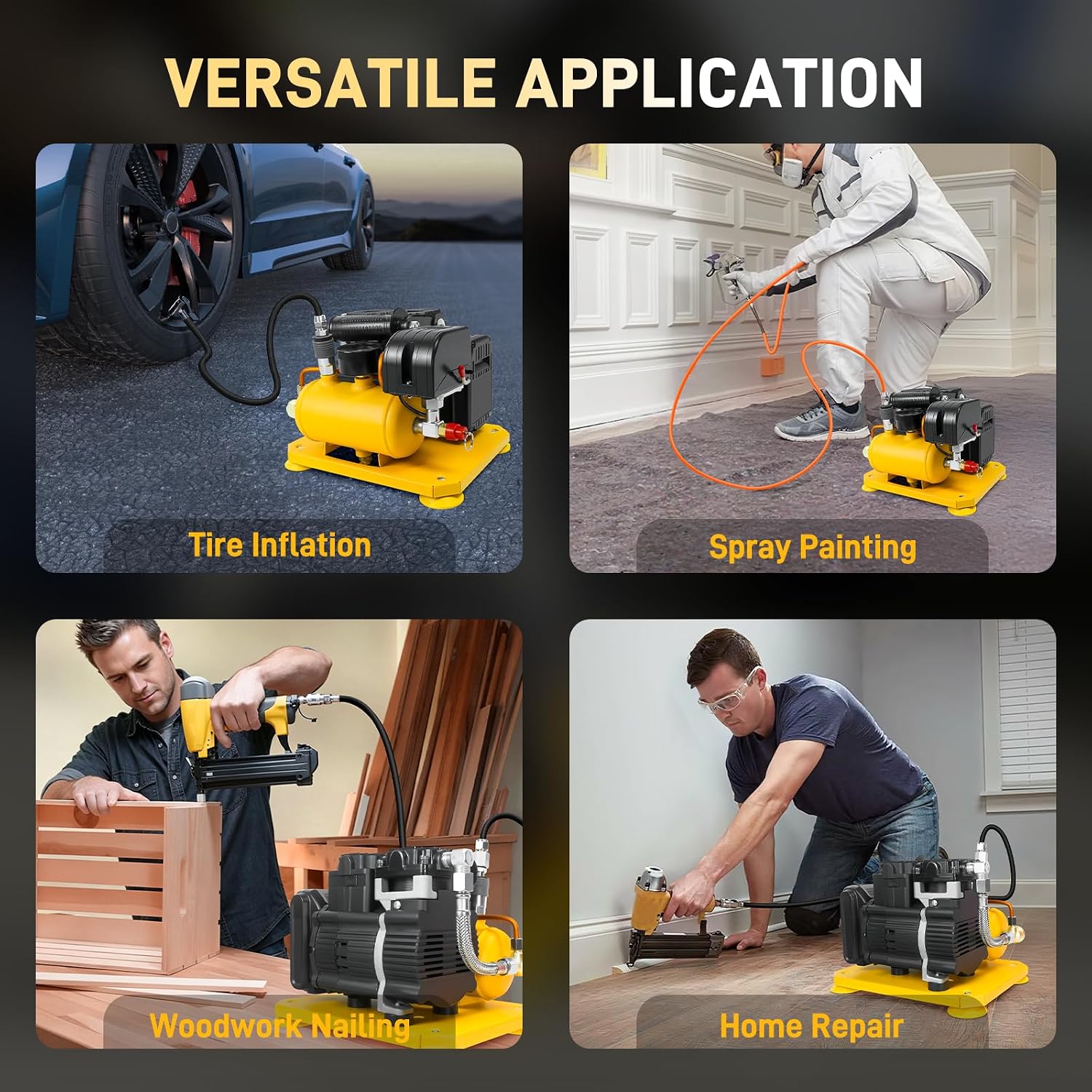 Cordless Air Compressor for Dewalt 20V Battery,Lightweight, Ultra Quiet, Max 116 PSI Pressure, Oil-Free, 0.26 Gallon Tank,65 dB Noise Level Portable Air Compressor, for Brad and Roofing Nailers