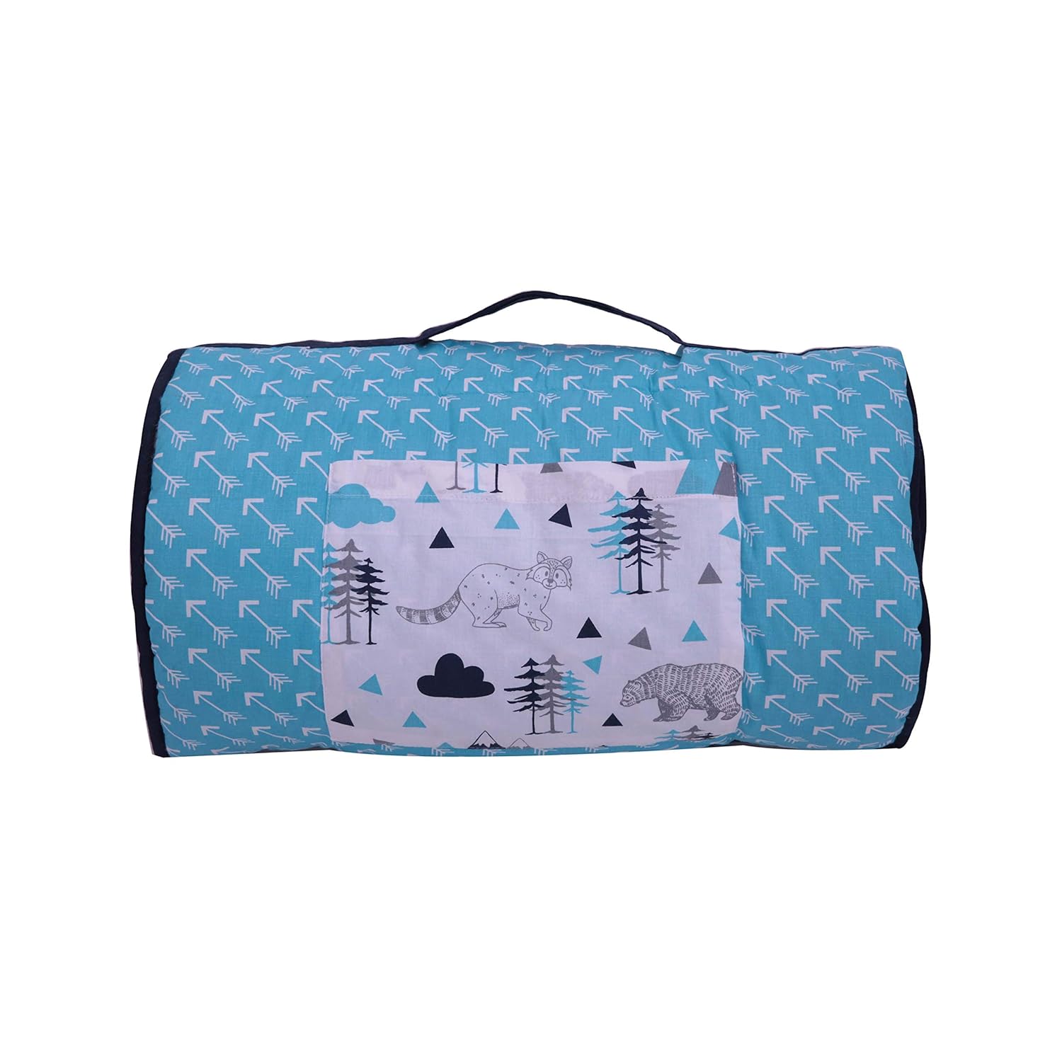 Bacati Woodlands Boys Cotton Nap Mat, Aqua/Navy/Grey