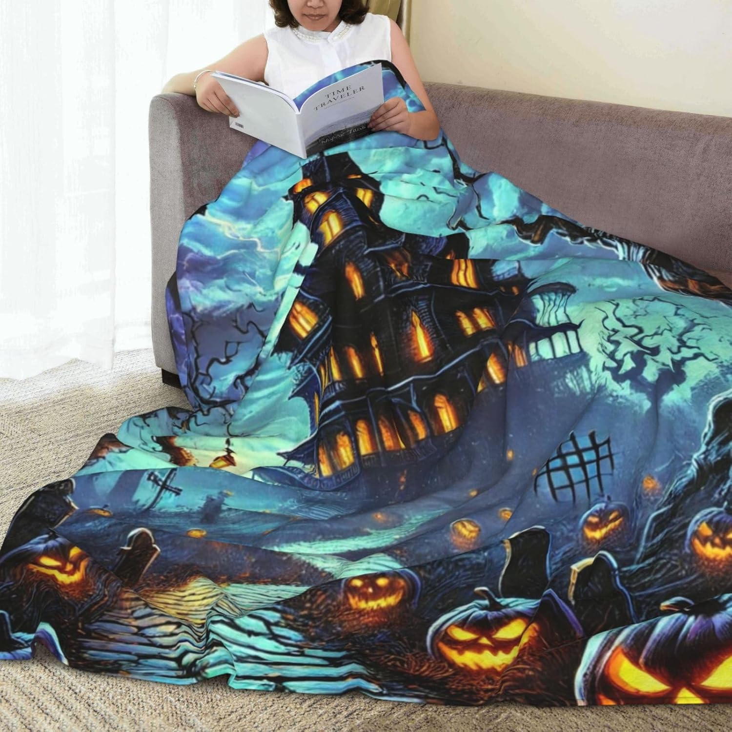 Halloween Pumpkin Blanket 50"x40",Fall Halloween Throw Blanket Gifts for Women,Cozy Soft Flannel Fleece Quilt for Home Living Room Couch Bed Chair or Dorm Decor