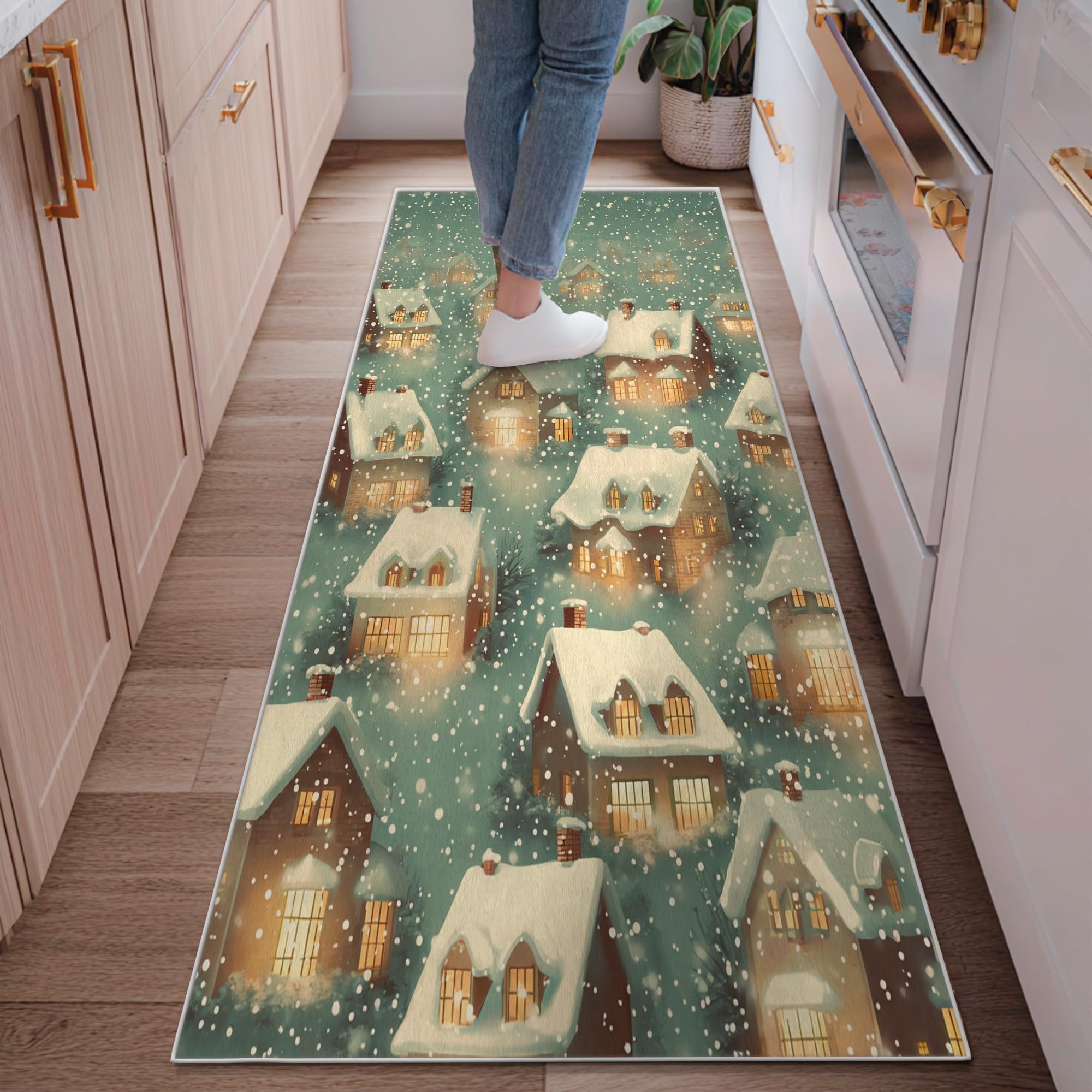 Tapis de couloir cuisine rectangulaire 0,6x1,8 m bleu pour cottage