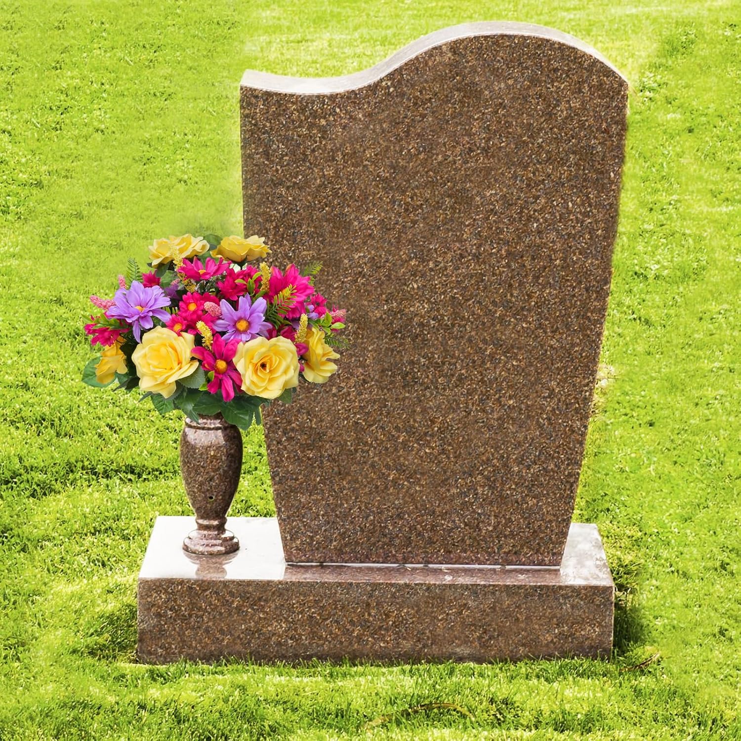 2 Bunches Cemetery Flowers for Grave Vase,15" Artificial Rose Flowers Faux Daisies Silk Flower Arrangements Cemetery Summer Decoration Indoor Kitchen Table Centerpiece Party