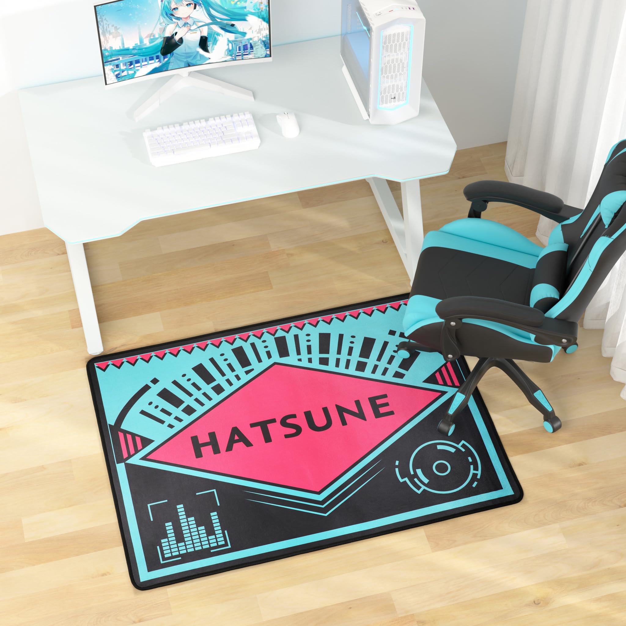Non-Slip Floor Chair Mat for Hatsune Miku Inspired Design, 35" × 47"