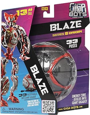 Giga Bots - Blaze | Energy Core Transforms Into 13 Inch Action Figure | Leader of The Scourage | Unique Toy Combat Attachments and Skills | Includes 33 Buildable Pieces