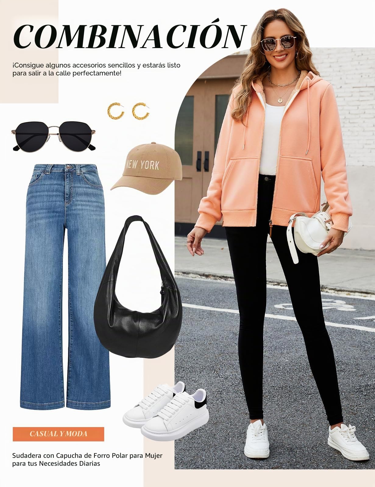 Lonya Sudaderas Mujer con Capucha Forro Polar Elegante Cremallera Chaquetas Invierno Jersey Ropa Deportivo Hoodies