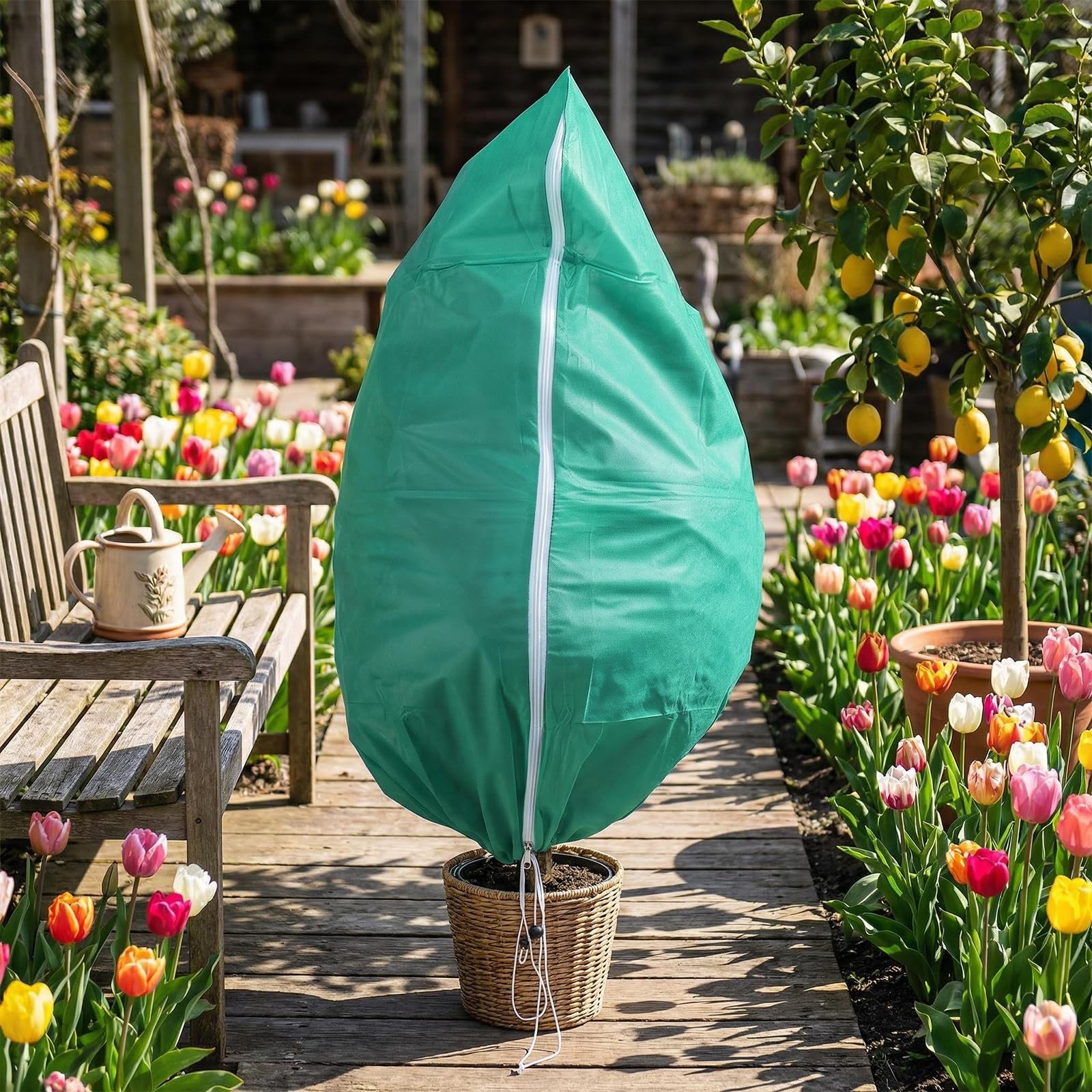 SINBLUE 4 coperture per piante antigelo, coperture per piante da giardino, calde, con cerniera e coulisse, per la stagione fredda, arbusti, cespugli e alberi da frutto in vaso (120 x 180 cm)