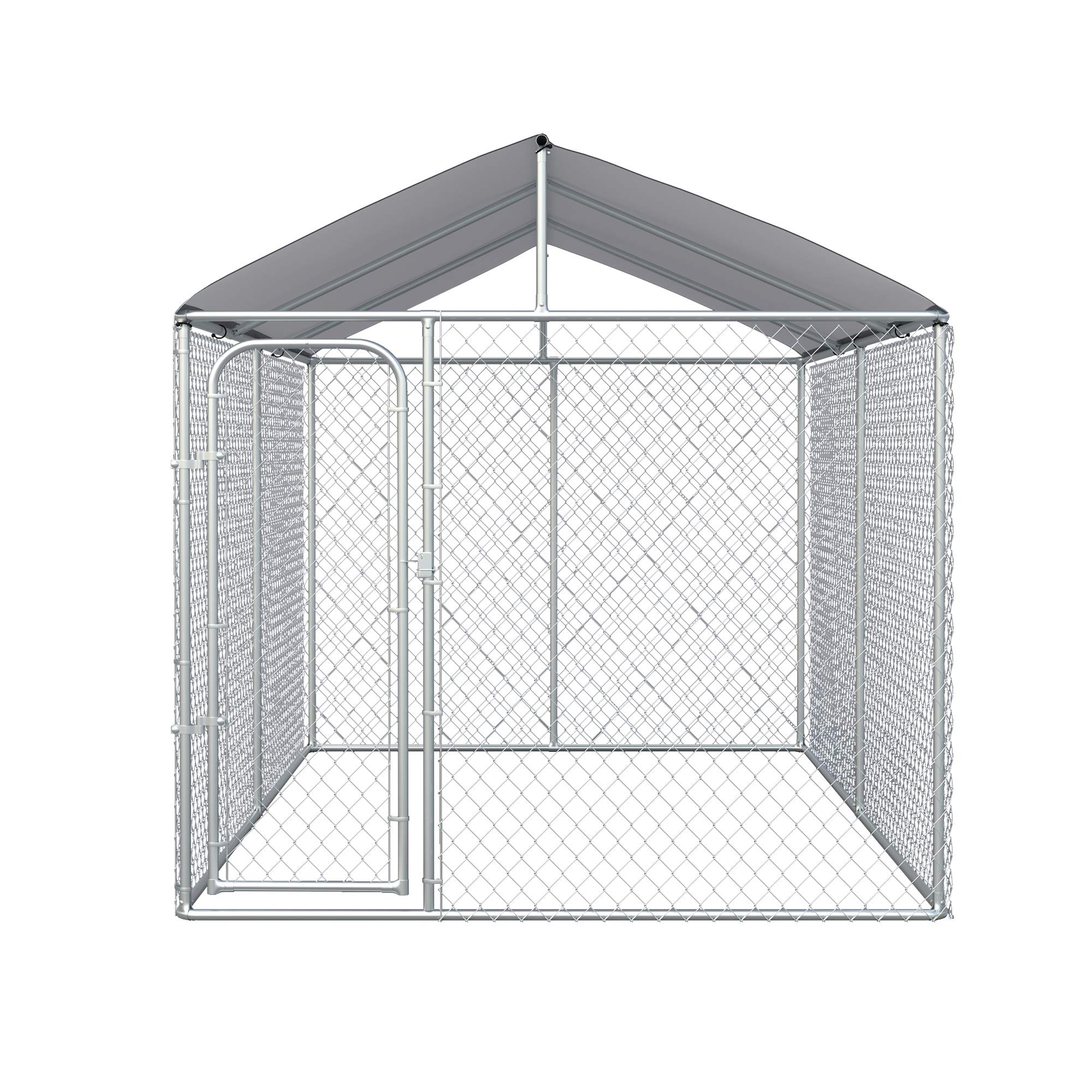 PawHut Outdoor Dog Kennel Galvanized Steel Fence with Cover Secure Lock Mesh Sidewalls for