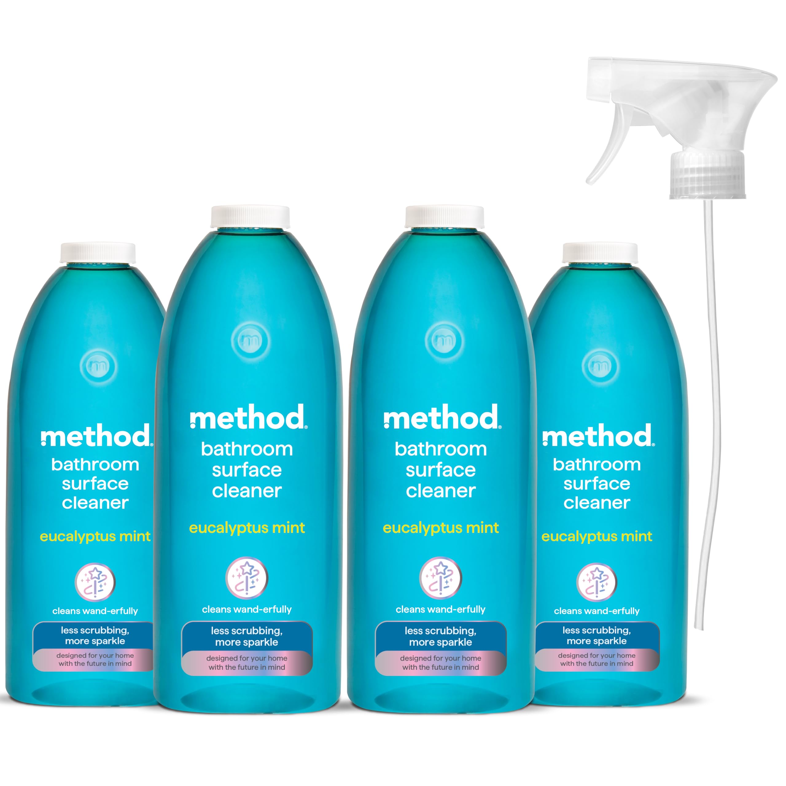 Method Bathroom Cleaner Spray, Sparking Clean, Surface Cleaner, Eucalyptus Scent, Pack of 4, 4 x 828ml