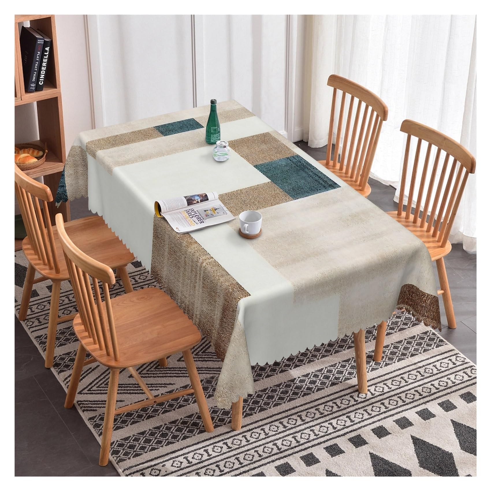 BDFJEDS Waterproof Tablecloth Simple Table Cloth Geometric Pattern Dining Room Waterproof Oilproof Rectangular Tablecloth(Color3,138x200cm 54x78inch)