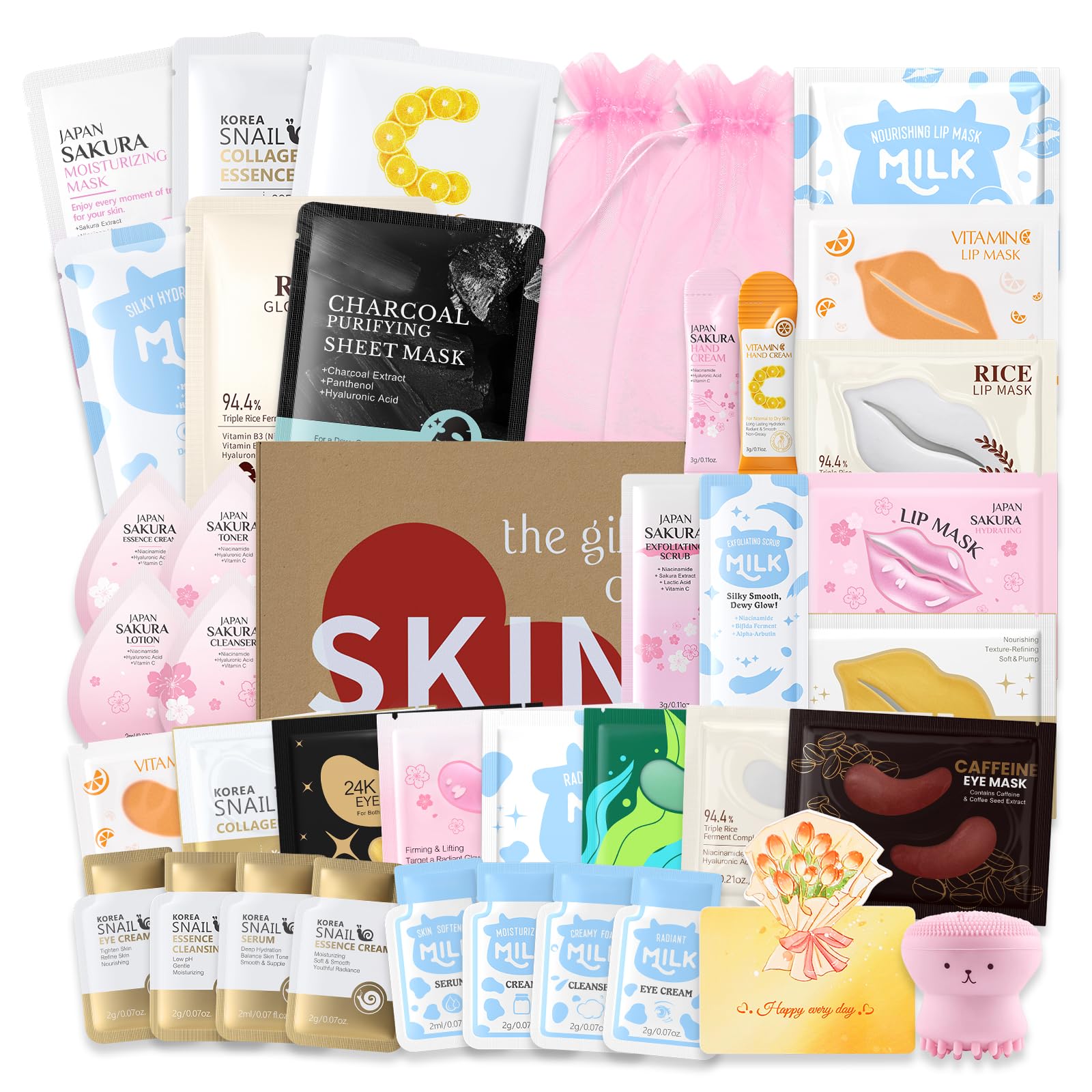 SPA-party-zubehör für Mädchen 36 Stück Reise Pflegeset Damen | Geschenkset Frauen Hautpflege, mit Augenpads Lippenmaske Feuchtigkeitsmaske, für Geburtstag, Übernachtung, Party