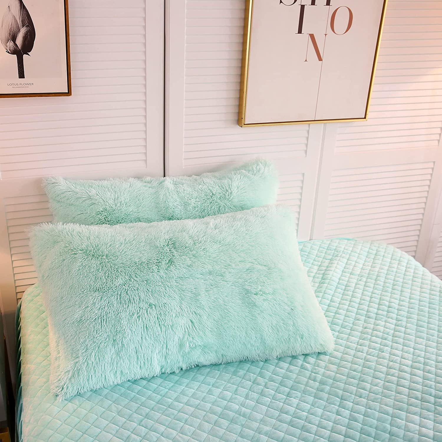 CottonFry Pack of 2 Luxury Fur Shaggy Fluffy Throw Pillow Covers Set Soft Deluxe Decorative Plush Fleece Pillowcases for Cushion Couch Sofa Bedroom Home