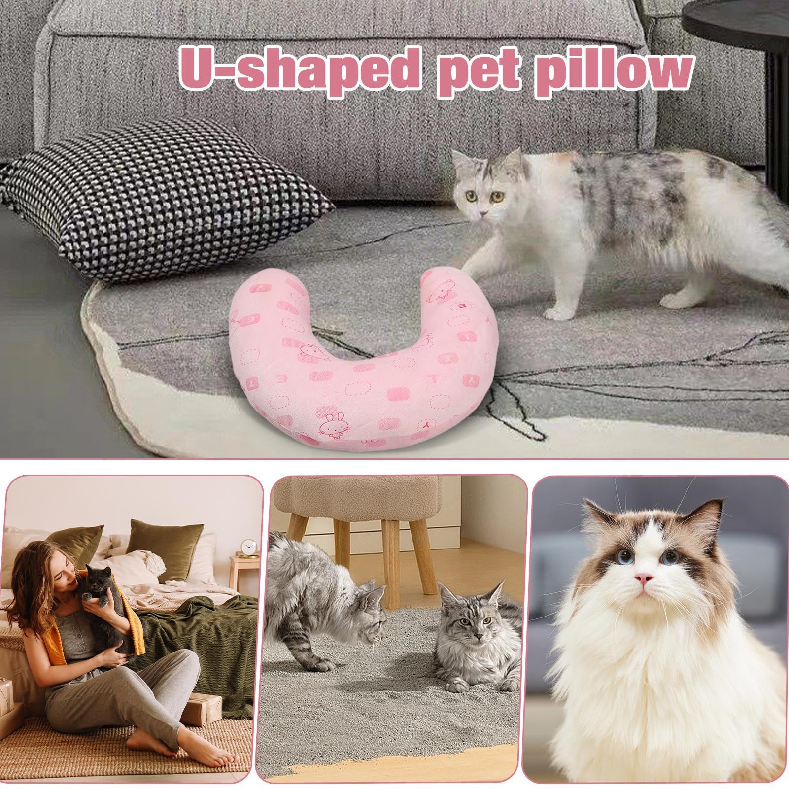 Cuscino A U Per Cani E Gatti - Morbido Supporto Cervicale, Luce Notturna, Lavabile, Comfort Animale Domestico - Foto 10